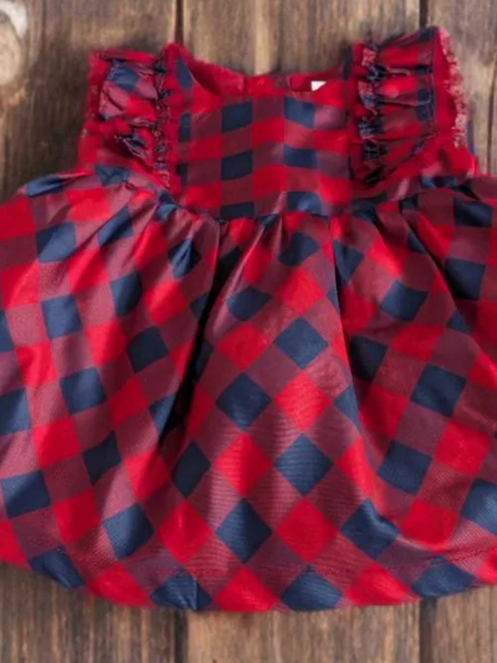 Cat & Jack Red and Navy Plaid Ruffle Dress Size 0/3 Months